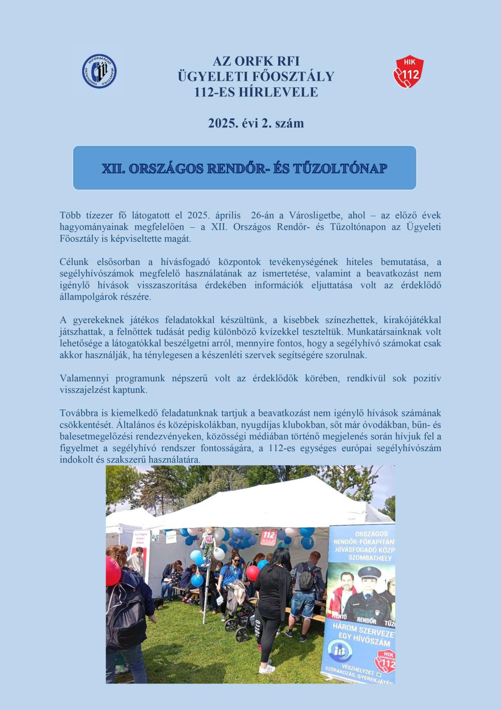 Az Orfk Rfi Ugyeleti Foosztaly 112 Es Hirlevele 2025 Evi 2 Szam 1